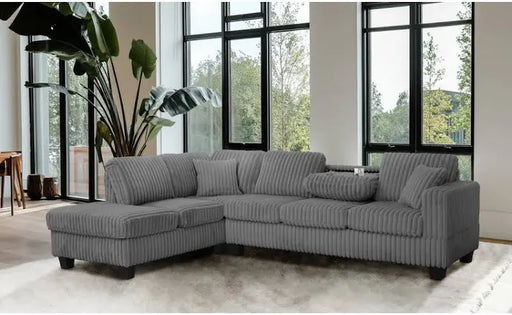 Comfy-Grey-814 Sectional with bonus storage ottoman - Dinettes Plus Furniture