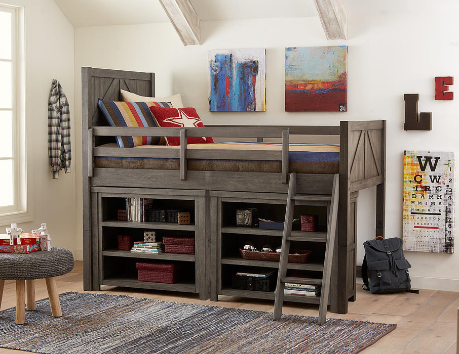 Legacy Classic Kids Bunkhouse Mid Loft Bed in Aged Barnwood
