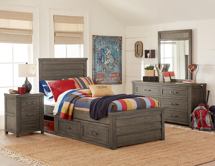 Legacy Classic Kids Bunkhouse Twin Louvered Panel Bed in Aged BarnwoodK