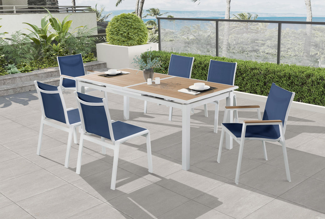 Nizuc Navy Mesh Waterproof Fabric Outdoor Patio Aluminum Mesh Dining Chair - Dinettes Plus Furniture