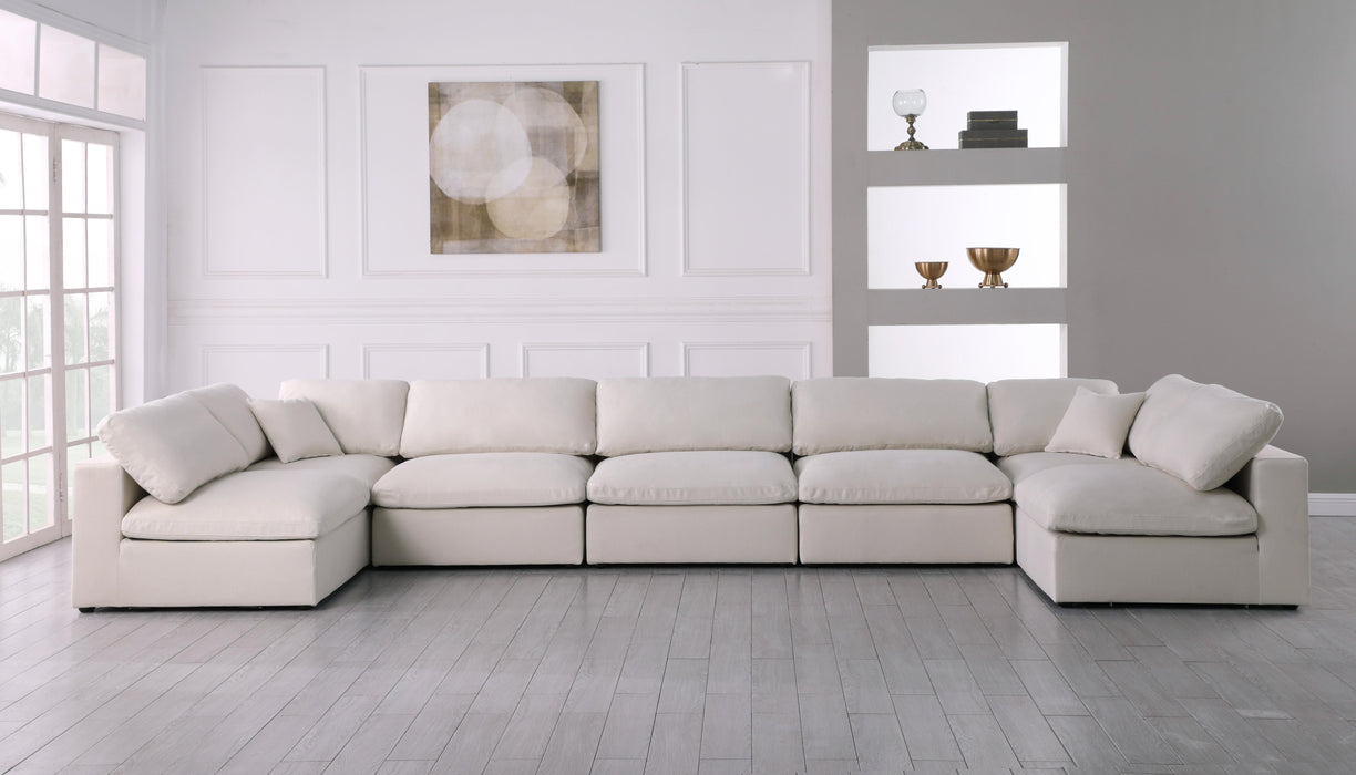 Serene Cream Linen Fabric Deluxe Cloud Modular Sectional - Dinettes Plus Furniture