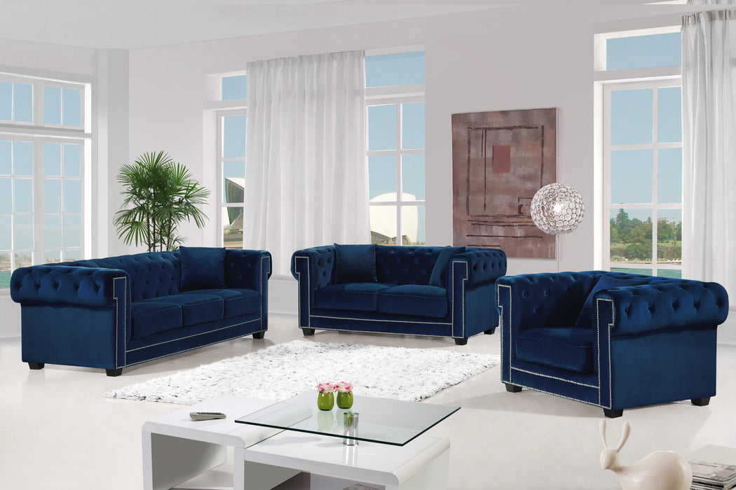Bowery Navy Velvet Loveseat - Dinettes Plus Furniture