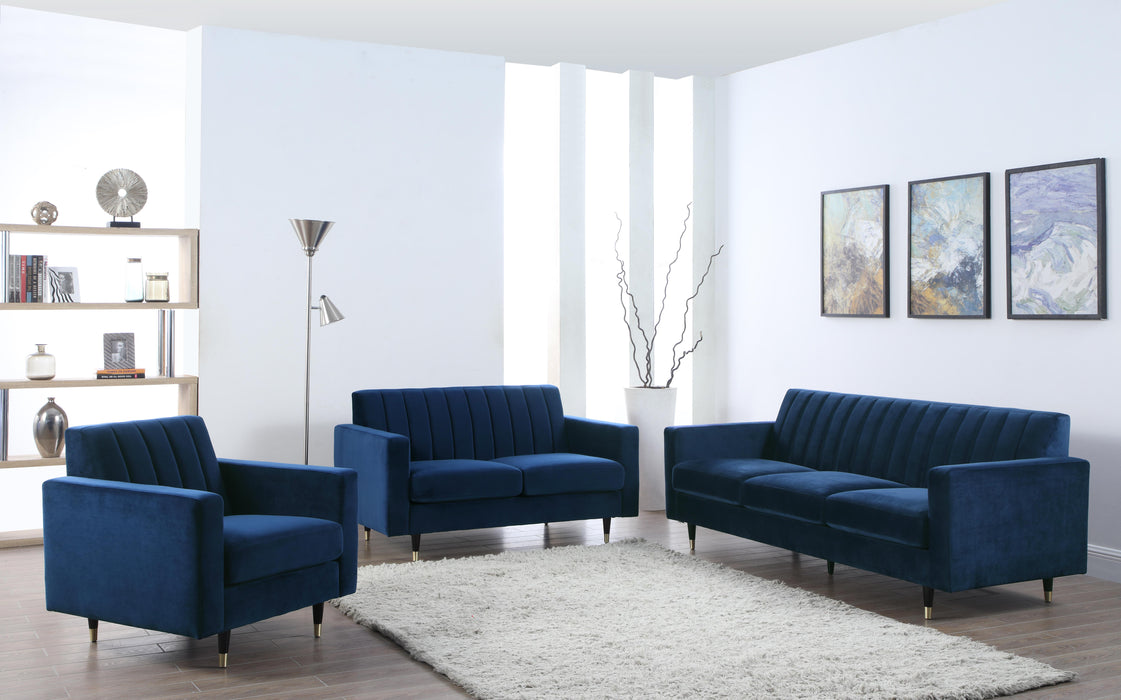 Lola Navy Velvet Loveseat - Dinettes Plus Furniture