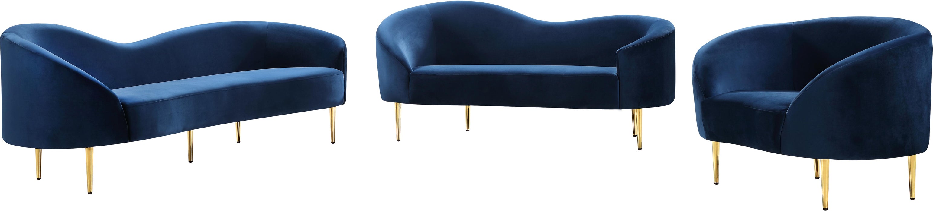 Ritz Navy Velvet Loveseat - Dinettes Plus Furniture