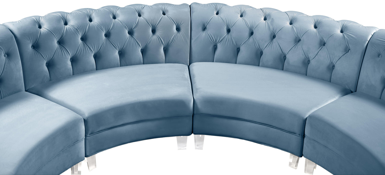 Anabella Sky Blue Velvet 5pc. Sectional