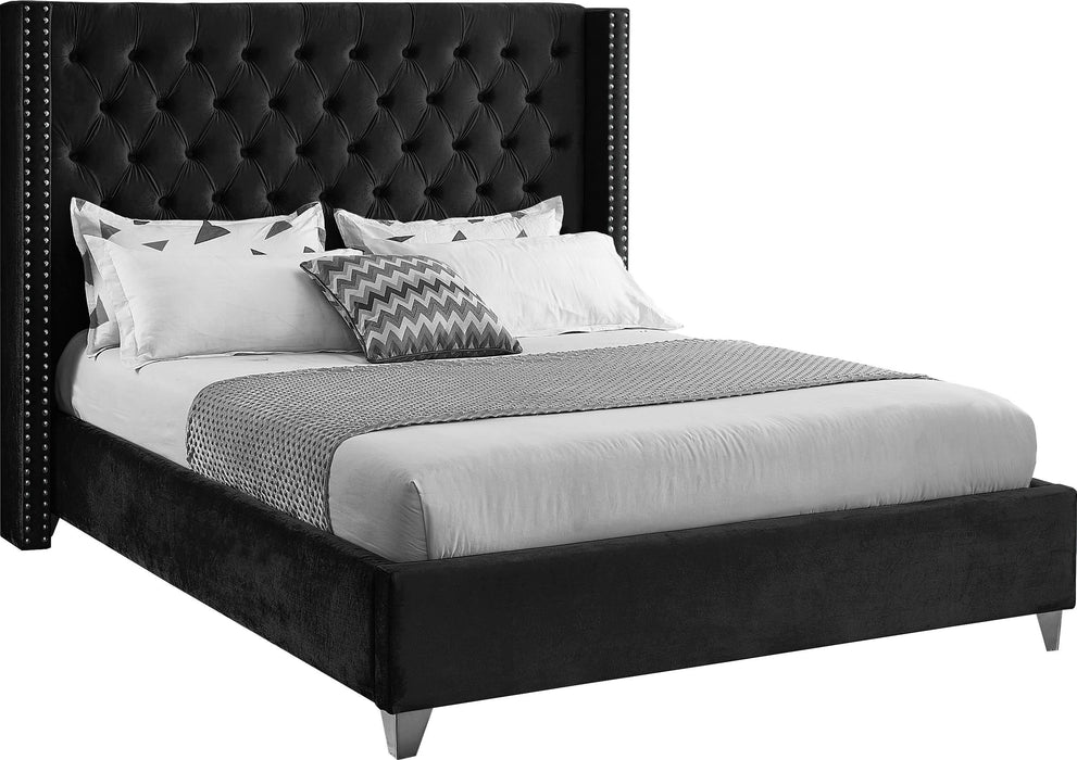 Aiden Black Velvet Queen Bed - Dinettes Plus Furniture