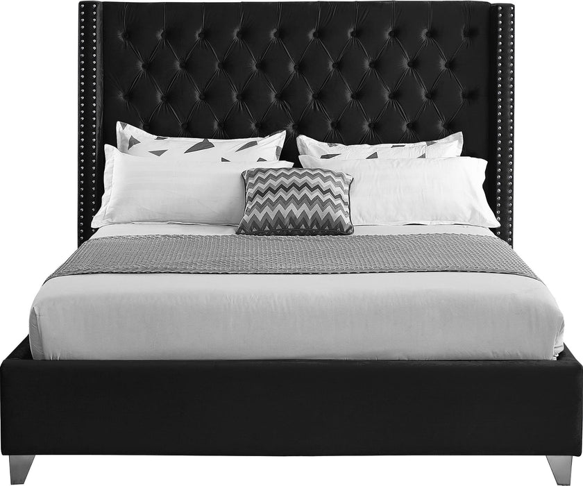 Aiden Black Velvet Queen Bed - Dinettes Plus Furniture