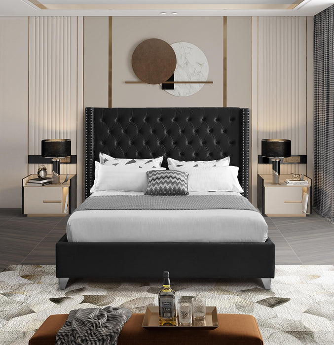 Aiden Black Velvet King Bed - Dinettes Plus Furniture