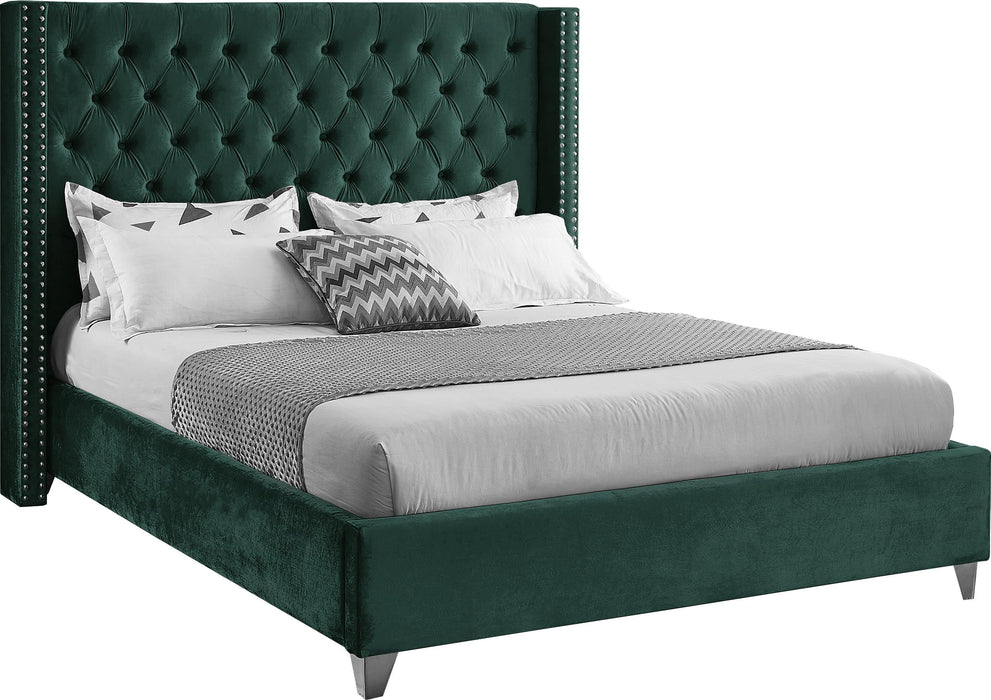 Aiden Green Velvet Queen Bed - Dinettes Plus Furniture