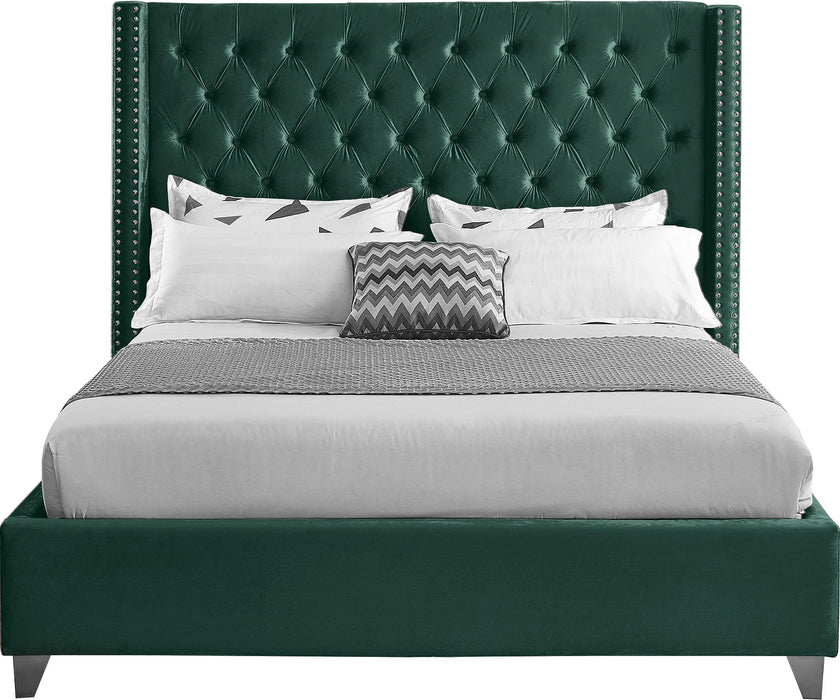 Aiden Green Velvet Queen Bed - Dinettes Plus Furniture