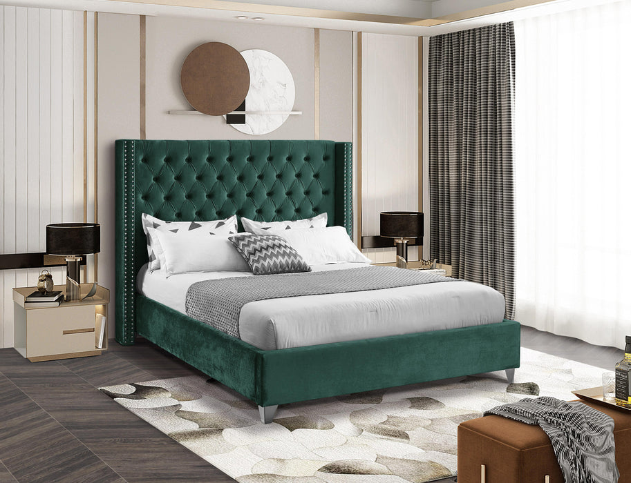 Aiden Green Velvet Queen Bed - Dinettes Plus Furniture