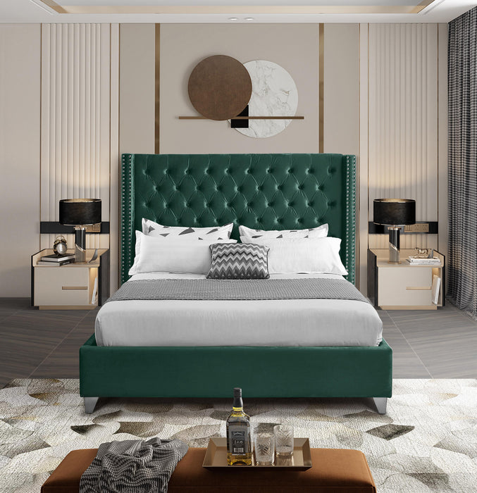 Aiden Green Velvet Queen Bed - Dinettes Plus Furniture
