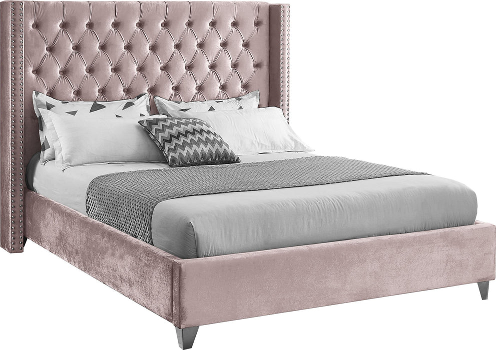 Aiden Pink Velvet Queen Bed - Dinettes Plus Furniture