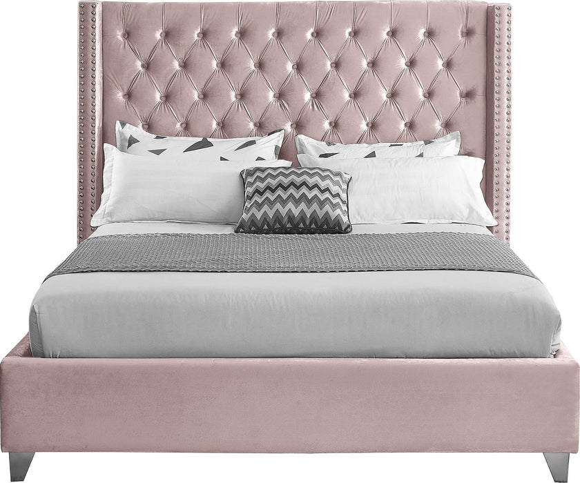 Aiden Pink Velvet Queen Bed - Dinettes Plus Furniture