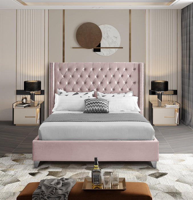 Aiden Pink Velvet Queen Bed - Dinettes Plus Furniture