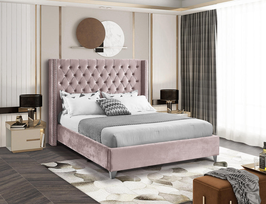 Aiden Pink Velvet King Bed - Dinettes Plus Furniture