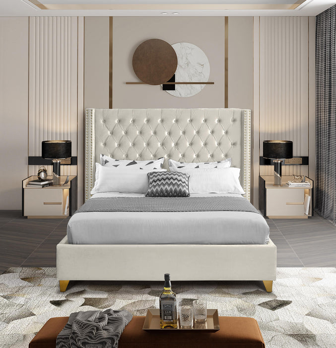 Barolo Cream Velvet Queen Bed