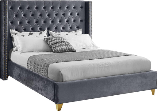 Barolo Grey Velvet King Bed - Dinettes Plus Furniture