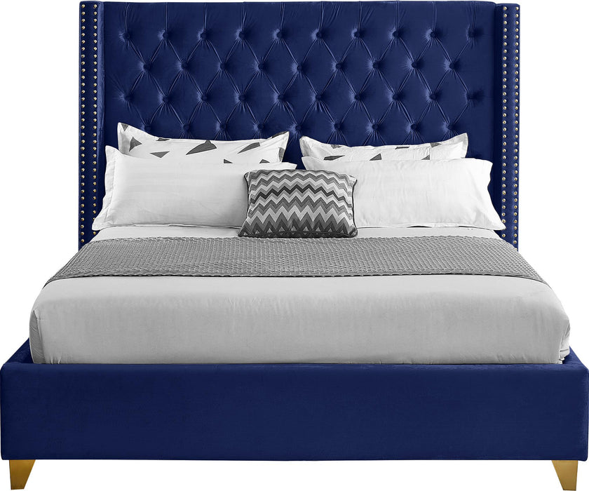 Barolo Navy Velvet Queen Bed - Dinettes Plus Furniture