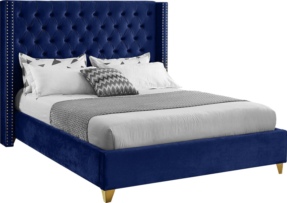 Barolo Navy Velvet King Bed - Dinettes Plus Furniture