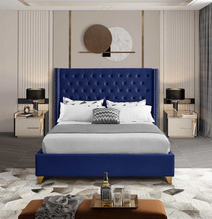Barolo Navy Velvet Queen Bed - Dinettes Plus Furniture