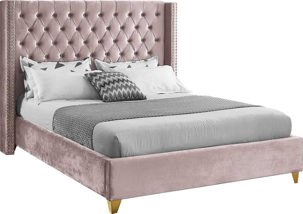 Barolo Pink Velvet Queen Bed - Dinettes Plus Furniture