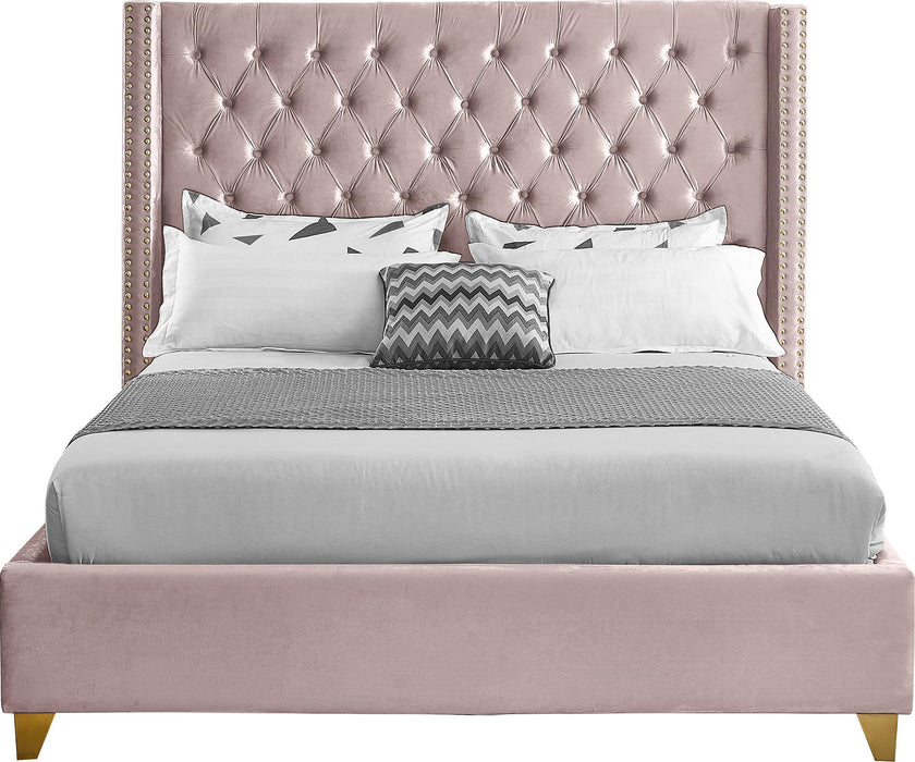 Barolo Pink Velvet Queen Bed - Dinettes Plus Furniture