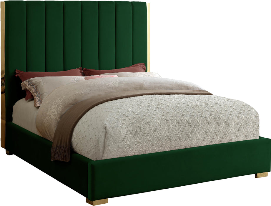Becca Green Velvet Queen Bed - Dinettes Plus Furniture