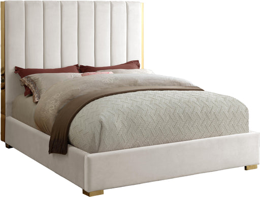 Becca Cream Velvet King Bed - Dinettes Plus Furniture
