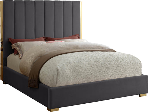 Becca Grey Velvet Queen Bed - Dinettes Plus Furniture