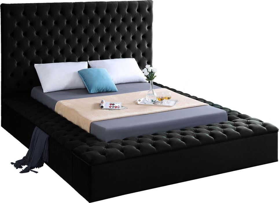 Bliss Black Velvet King Bed (3 Boxes) - Dinettes Plus Furniture