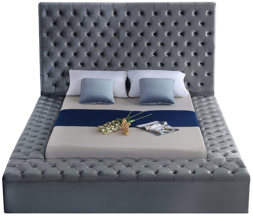 Bliss Grey Velvet Queen Bed (3 Boxes) - Dinettes Plus Furniture