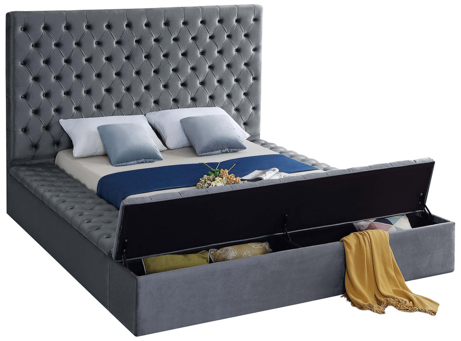 Bliss Grey Velvet Queen Bed (3 Boxes) - Dinettes Plus Furniture