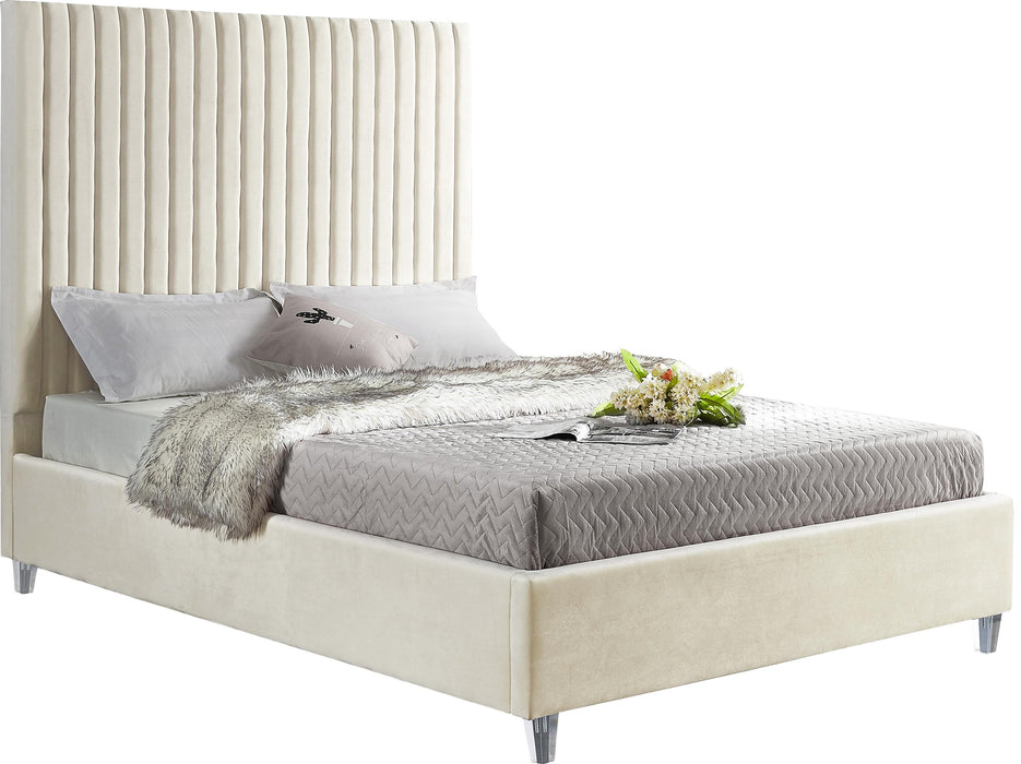 Candace Cream Velvet King Bed - Dinettes Plus Furniture