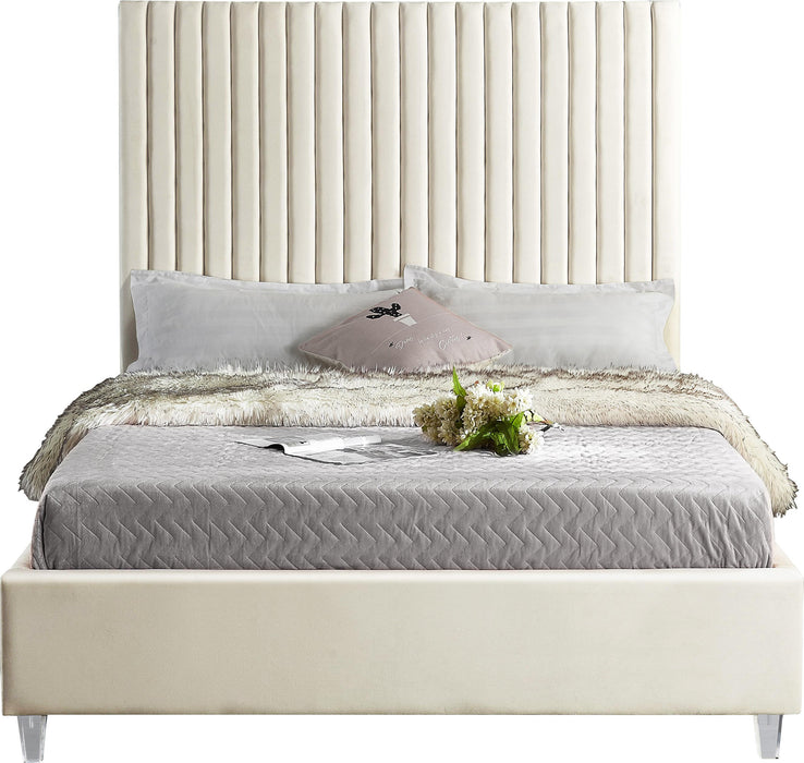 Candace Cream Velvet Queen Bed - Dinettes Plus Furniture
