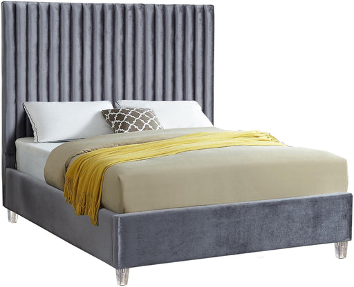 Candace Grey Velvet Queen Bed - Dinettes Plus Furniture