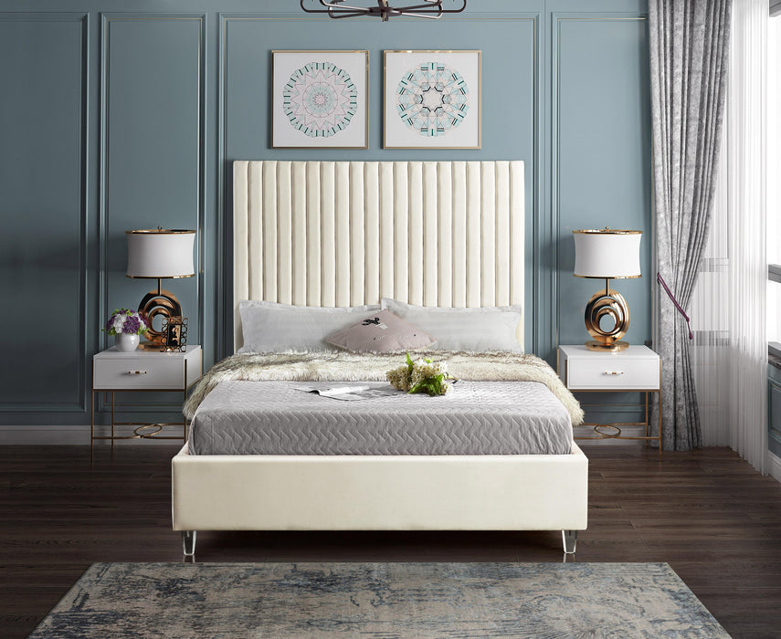 Candace Cream Velvet King Bed - Dinettes Plus Furniture