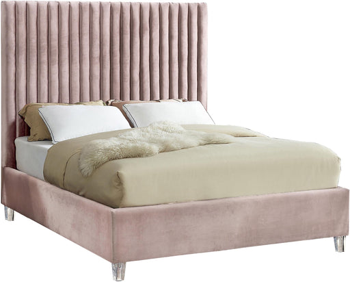 Candace Pink Velvet Queen Bed - Dinettes Plus Furniture