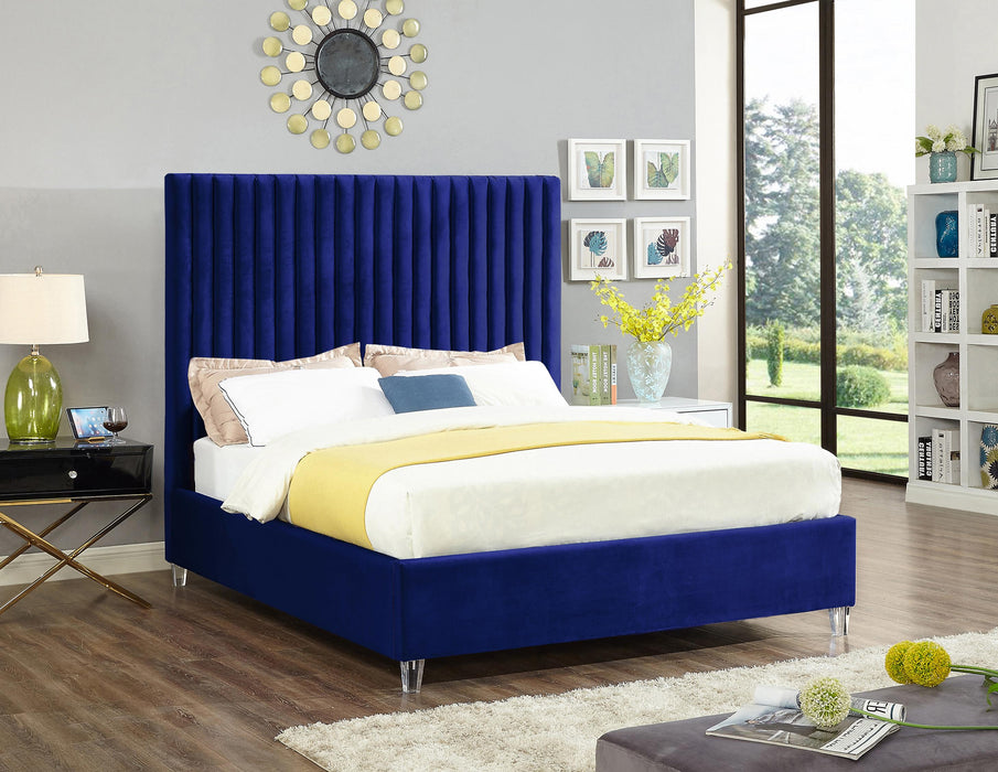 Candace Navy Velvet Queen Bed - Dinettes Plus Furniture