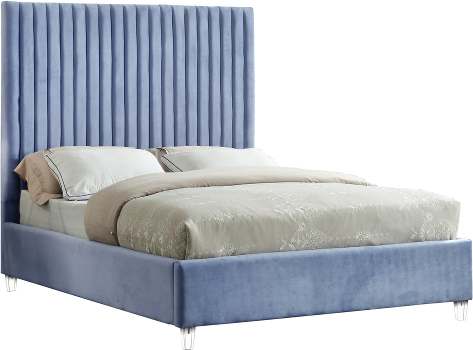 Candace Sky Blue Velvet King Bed - Dinettes Plus Furniture