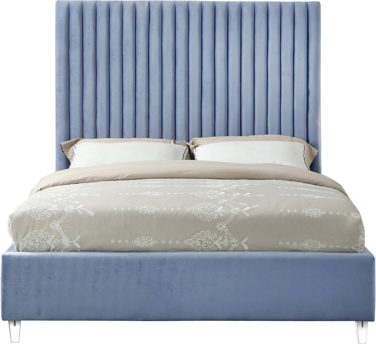 Candace Sky Blue Velvet Full Bed - Dinettes Plus Furniture