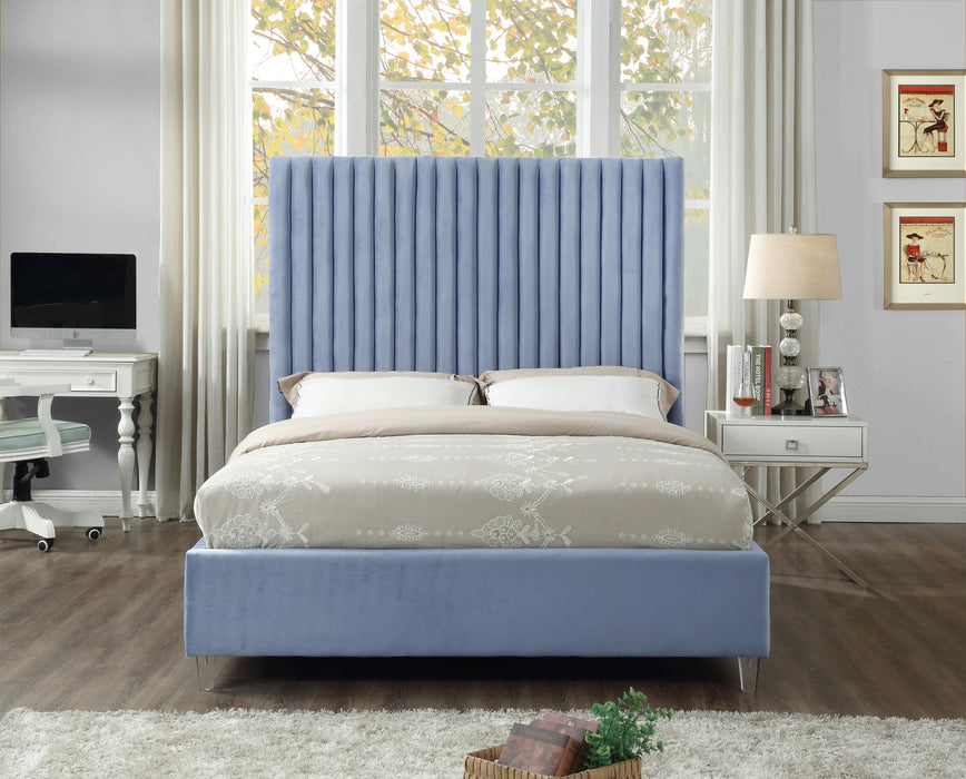 Candace Sky Blue Velvet Full Bed - Dinettes Plus Furniture