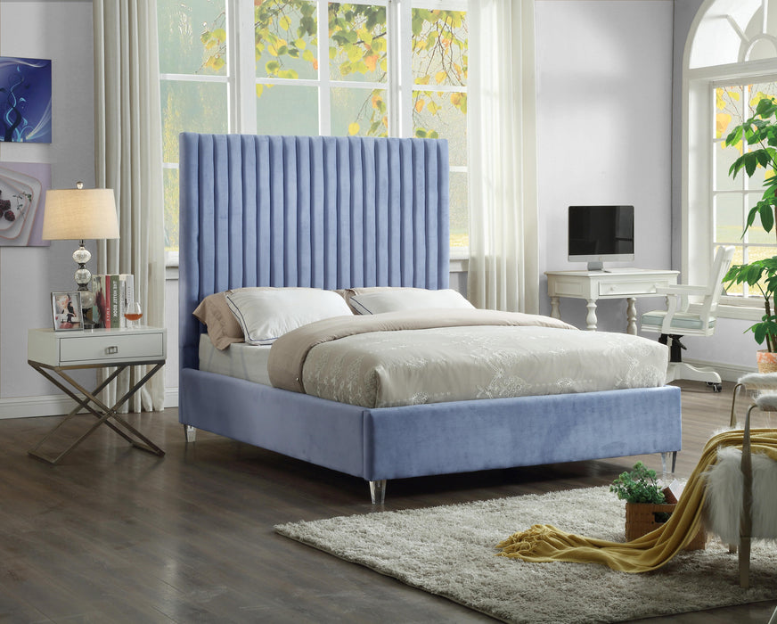 Candace Sky Blue Velvet Full Bed - Dinettes Plus Furniture