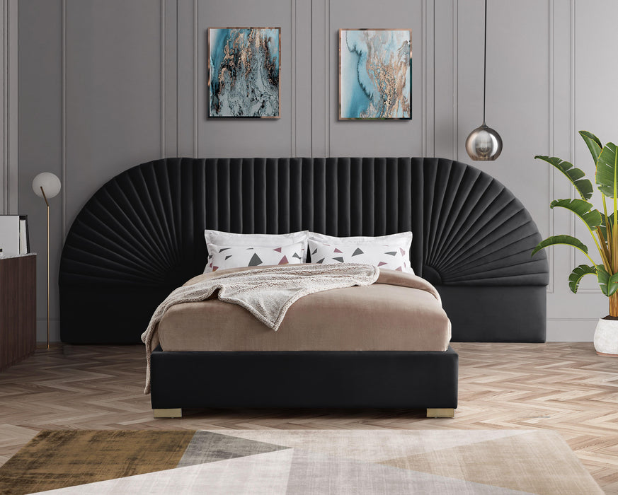 Cleo Black Velvet Queen Bed (3 Boxes) - Dinettes Plus Furniture