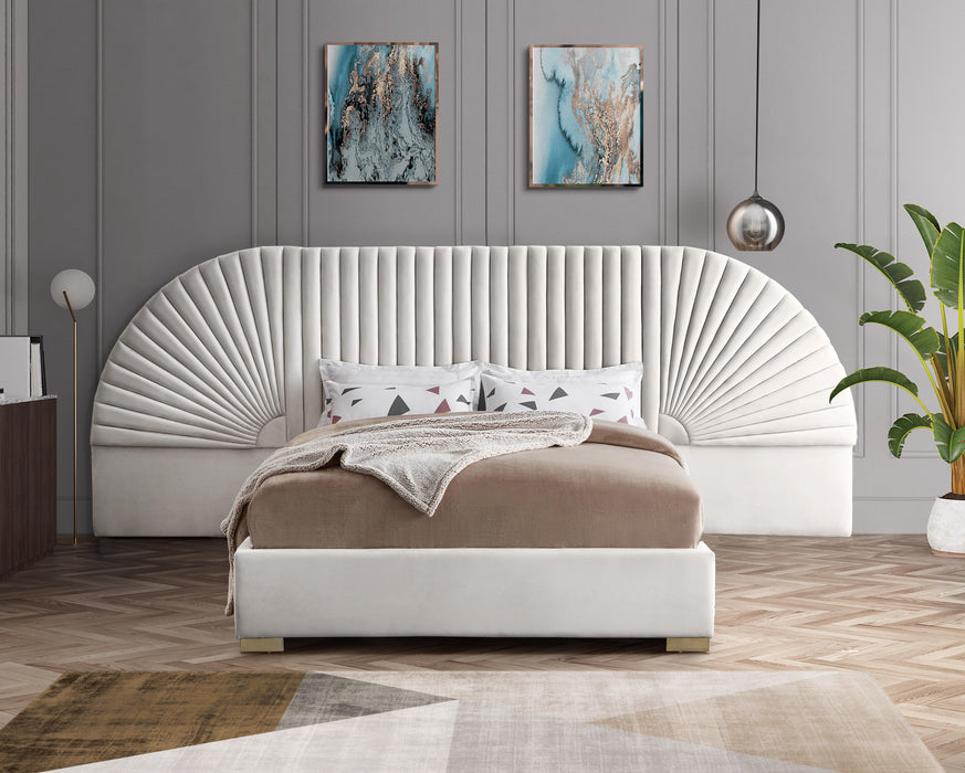 Cleo Cream Velvet Queen Bed (3 Boxes) - Dinettes Plus Furniture