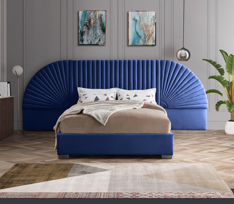 Cleo Navy Velvet Queen Bed (3 Boxes) - Dinettes Plus Furniture