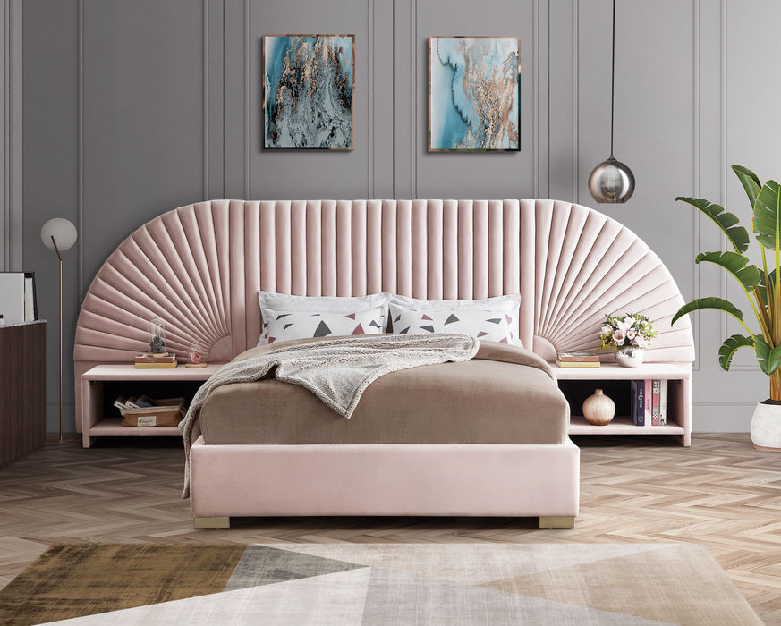 Cleo Pink Velvet Queen Bed (3 Boxes) - Dinettes Plus Furniture