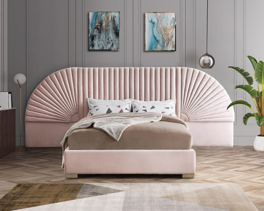 Cleo Pink Velvet Queen Bed (3 Boxes) - Dinettes Plus Furniture