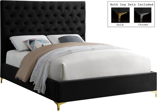 Cruz Black Velvet Queen Bed - Dinettes Plus Furniture