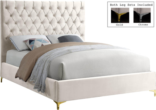 Cruz Cream Velvet Queen Bed - Dinettes Plus Furniture